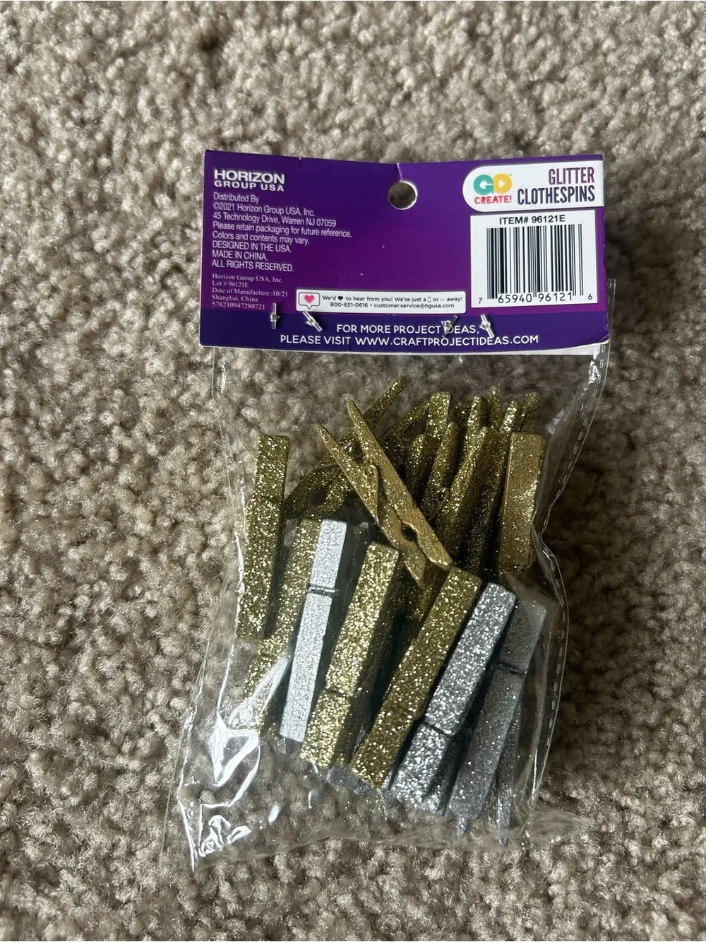 Glitter Clothespins - Gold & Silver Decorative Clips (24 Pack)